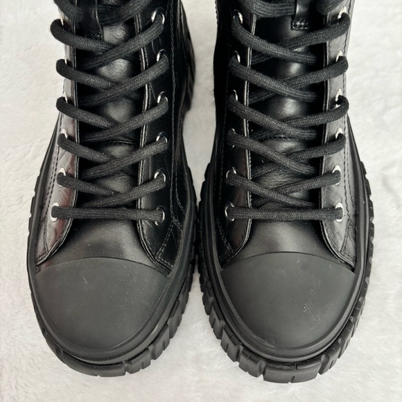 LOVE MOSCHINO Black Leather Moto Biker Boots--NEW--7 - Picture 3 of 15